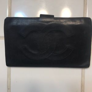 100% Authentic Chanel wallet black leather gold